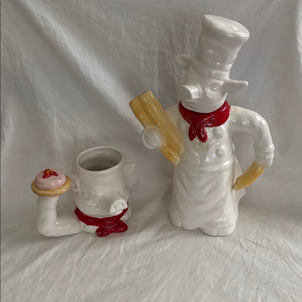 Vintage Figurine Chef PIG Teapot & Mug Set Ceramic Collectible